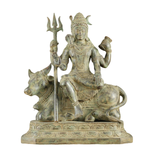 Indonesian Bronze Lord Shiva Seated on Nandi | 16" x 14" x 8" | 4.6 kg | Lost Wax Cast Bronze Sculpture | Traditional Hindu Art | Sacred Statue | Jaipurio